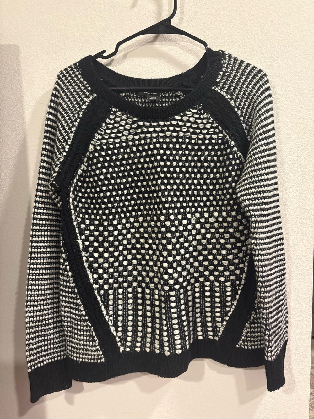 DKNY Jeans Black White Chunky Knit Sweater Wool Blend Pullover Medium